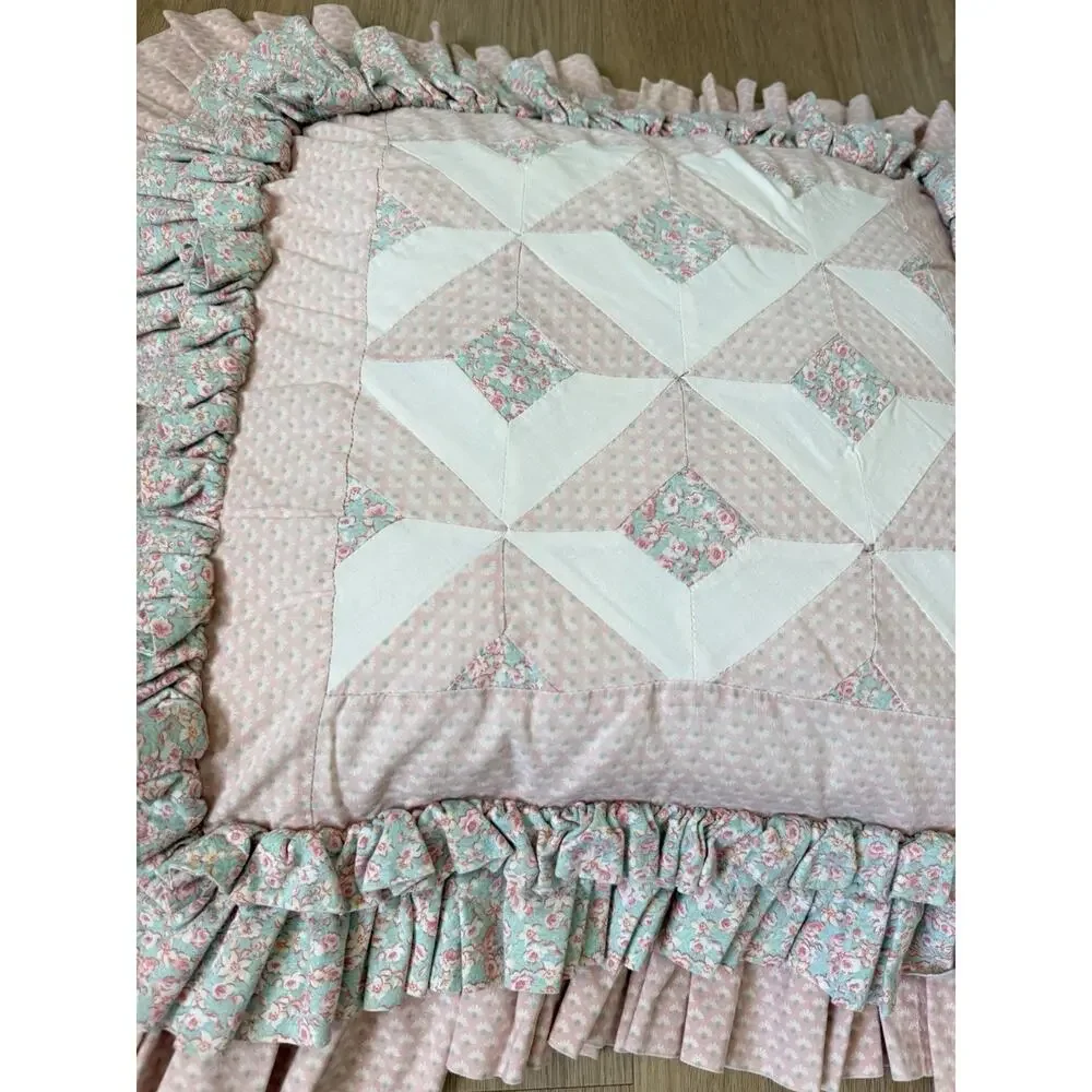 Vintage Handmade Quilt Quilted Patchwork Throw Pillow Cottagecore Granny Floral
